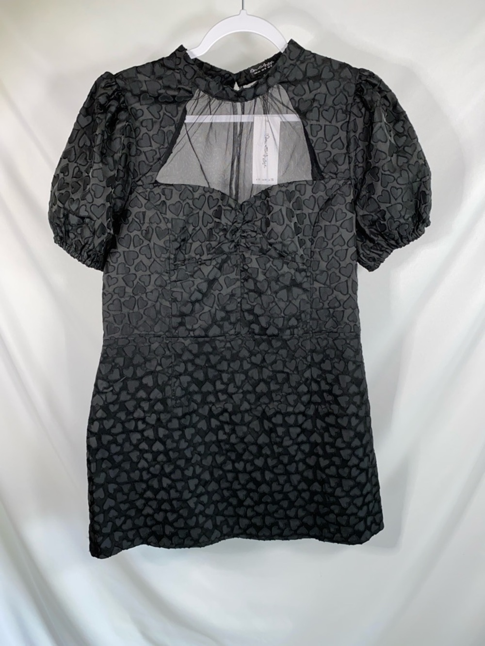 NWT Miss Selfridge Black Heart Burnout Mesh Mini Dress Size 12